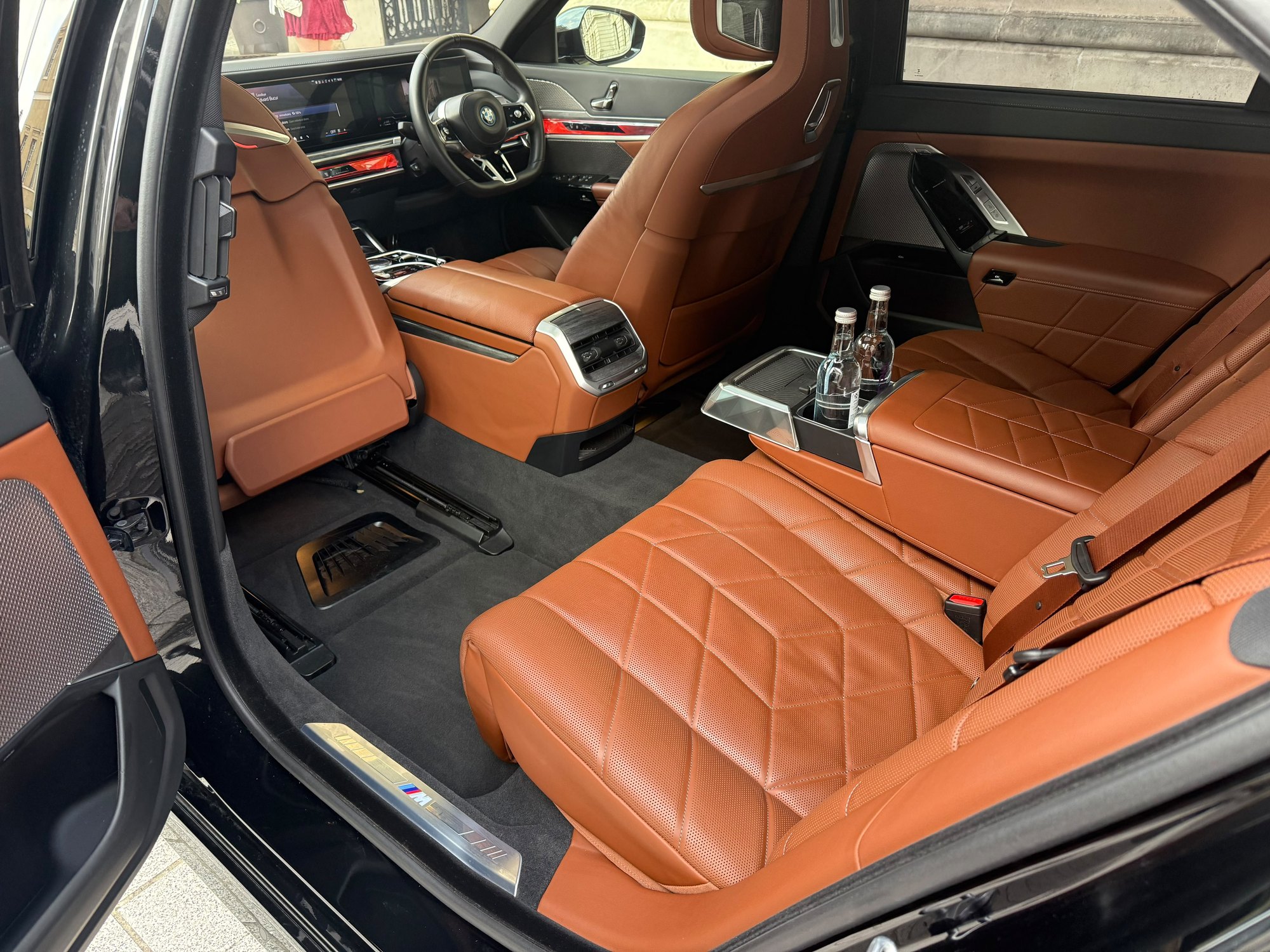 Cognac leather rear cabin of the Halcolux BMW 7 Series