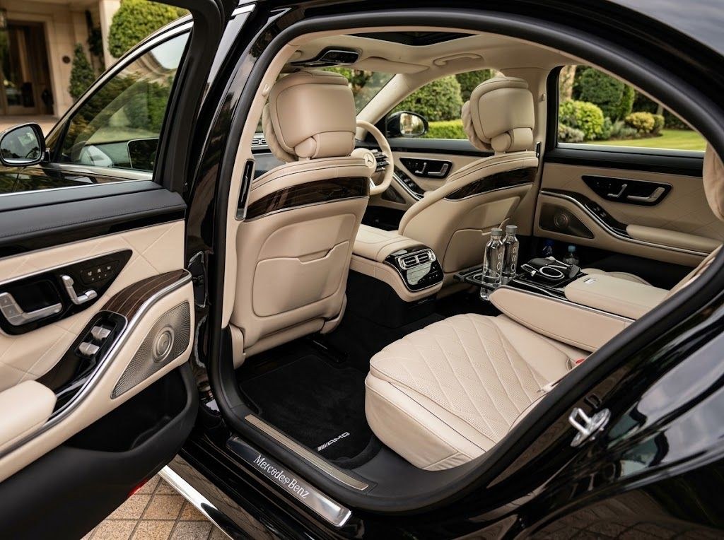 Light leather rear cabin of a Halcolux Mercedes-Benz S-Class